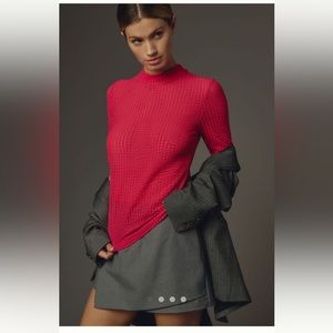 Maeve Sheer Mesh Mock-Neck Top-Pink-XS-NWT